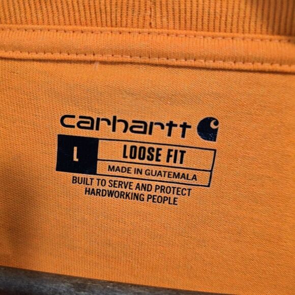 Carhartt T Shirt Mens Large Orange Pocket Loose Fit Tee Short Sleeve Neon Hunter - Picture 3 of 11